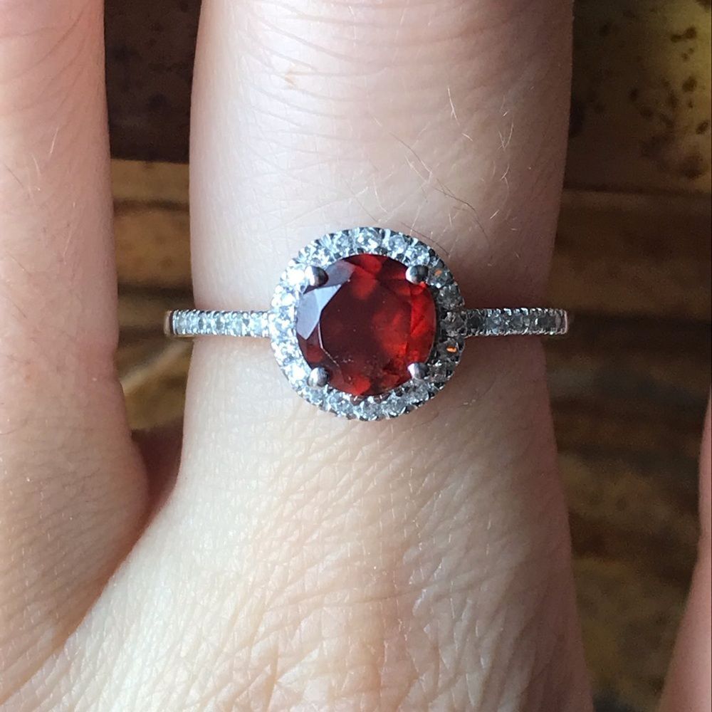 Natural Hessonite Garnet Sterling Silver Ring Size 9